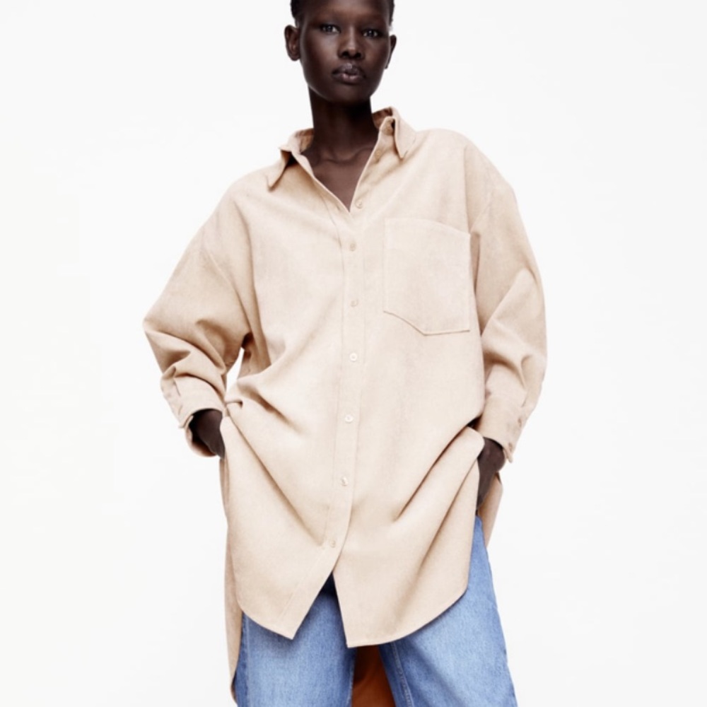 Zara fine whale corduroy long shirt